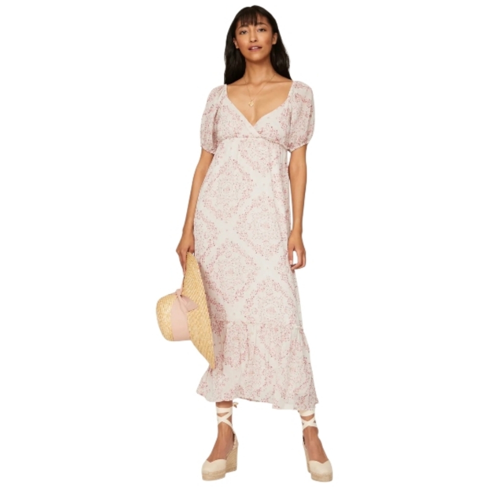 Slate & Willow for Revolve Pink Blush Whimisic Floral Print Midi Dress Slate Lg